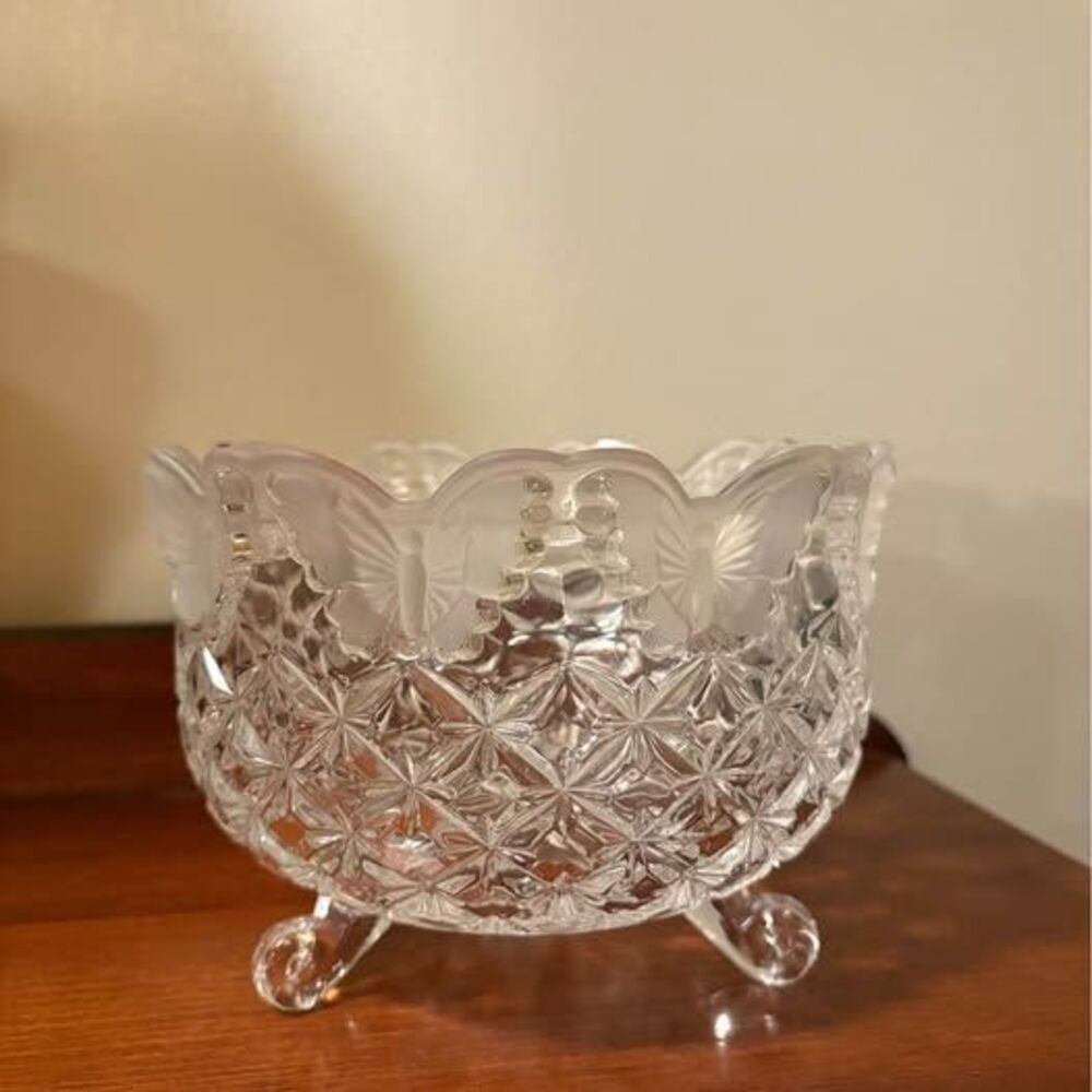 Hofbauer Lead Crystal Butterfly Papillon Bowl 3-Footed 4.5x6"